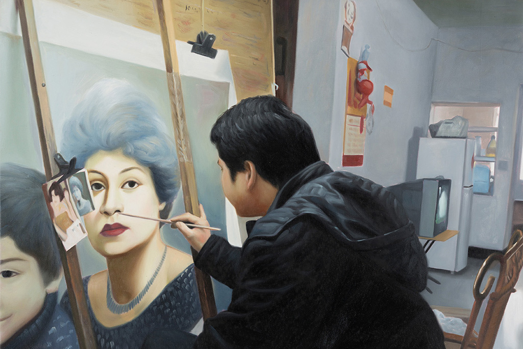 Painting of a person painting a portrait